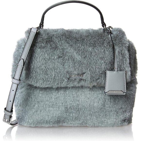 Leilani Micro Pebble Top Handle Crossbody Purse Womens Faux Fur Gray Compact - Picture 1 of 9